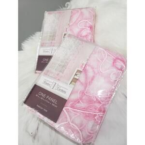 NEW Floral Doodle Flowers Sheer Curtain TWO PANELS 47x63 Pink White Girl Bedroom